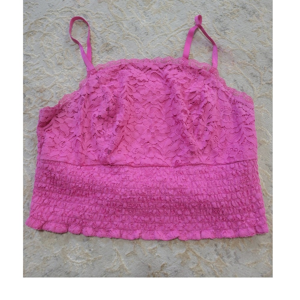 Torrid Pink Floral Lace Smocked Cami Top Adjustable Straps Size 1 Plus Size